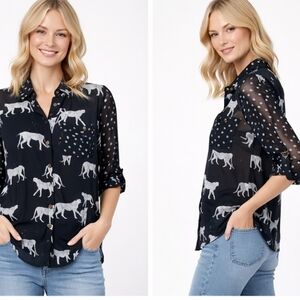 MESH ANIMAL PRINT BLOUSE SIZE X SMALL